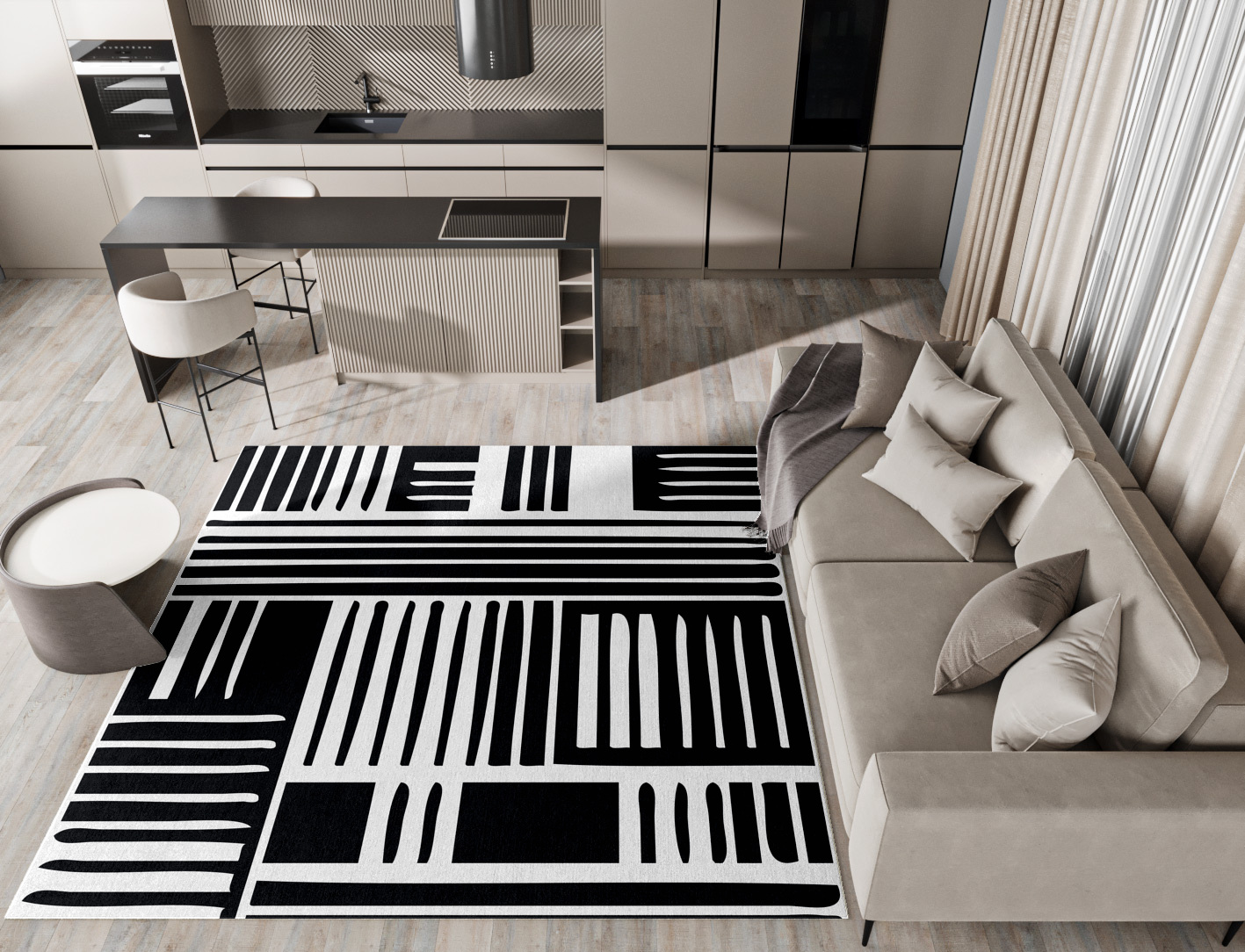 Grey Schema Monochrome Square Hand Tufted Pure Wool Custom Rug by Rug Artisan