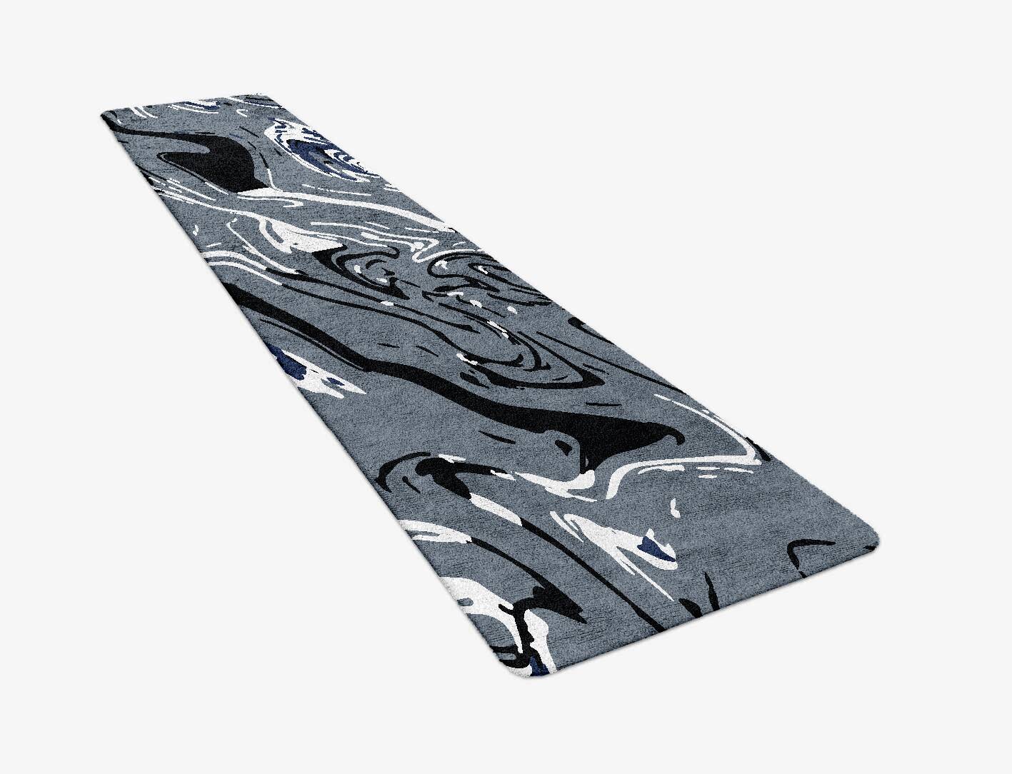 Grey Swirls Monochrome Runner Hand Tufted Bamboo Silk Custom Rug by Rug Artisan