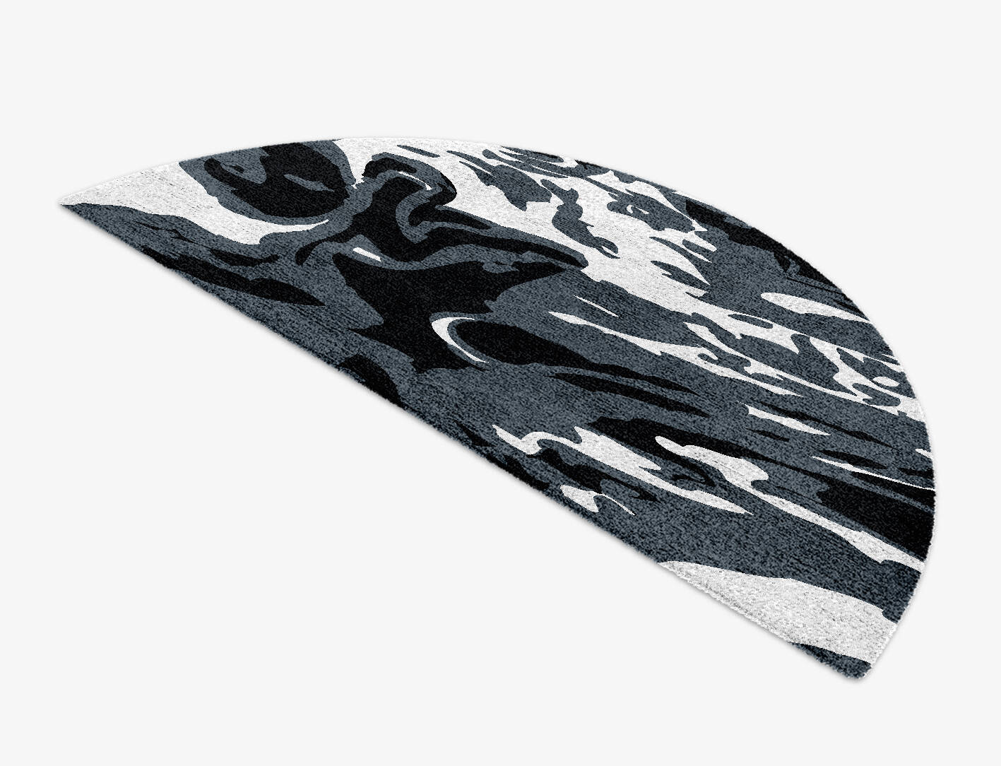 Grey Waters Monochrome Halfmoon Hand Knotted Bamboo Silk Custom Rug by Rug Artisan