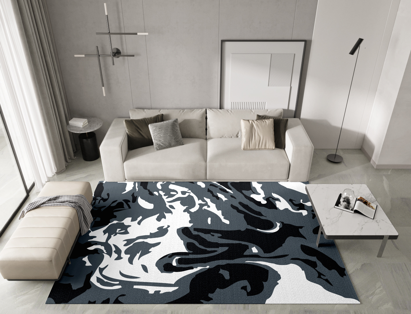 Grey Waters Monochrome Rectangle Hand Knotted Tibetan Wool Custom Rug by Rug Artisan