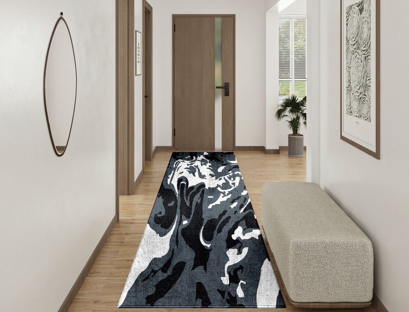 Grey Waters Monochrome Runner Hand Knotted Bamboo Silk Custom Rug by Rug Artisan