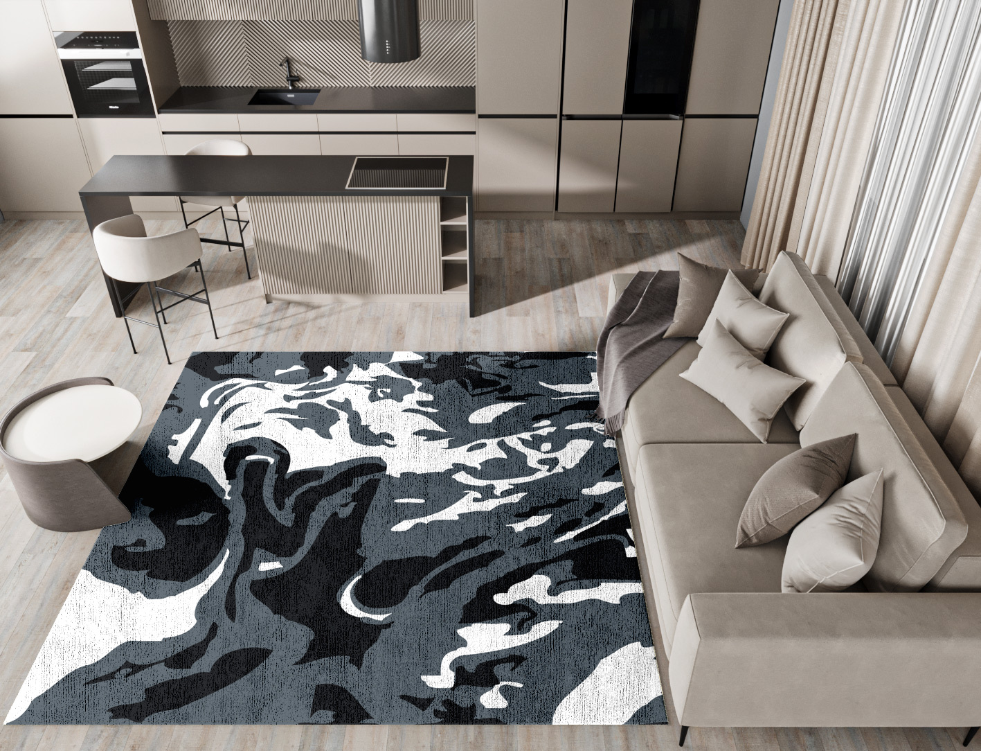 Grey Waters Monochrome Square Hand Knotted Bamboo Silk Custom Rug by Rug Artisan