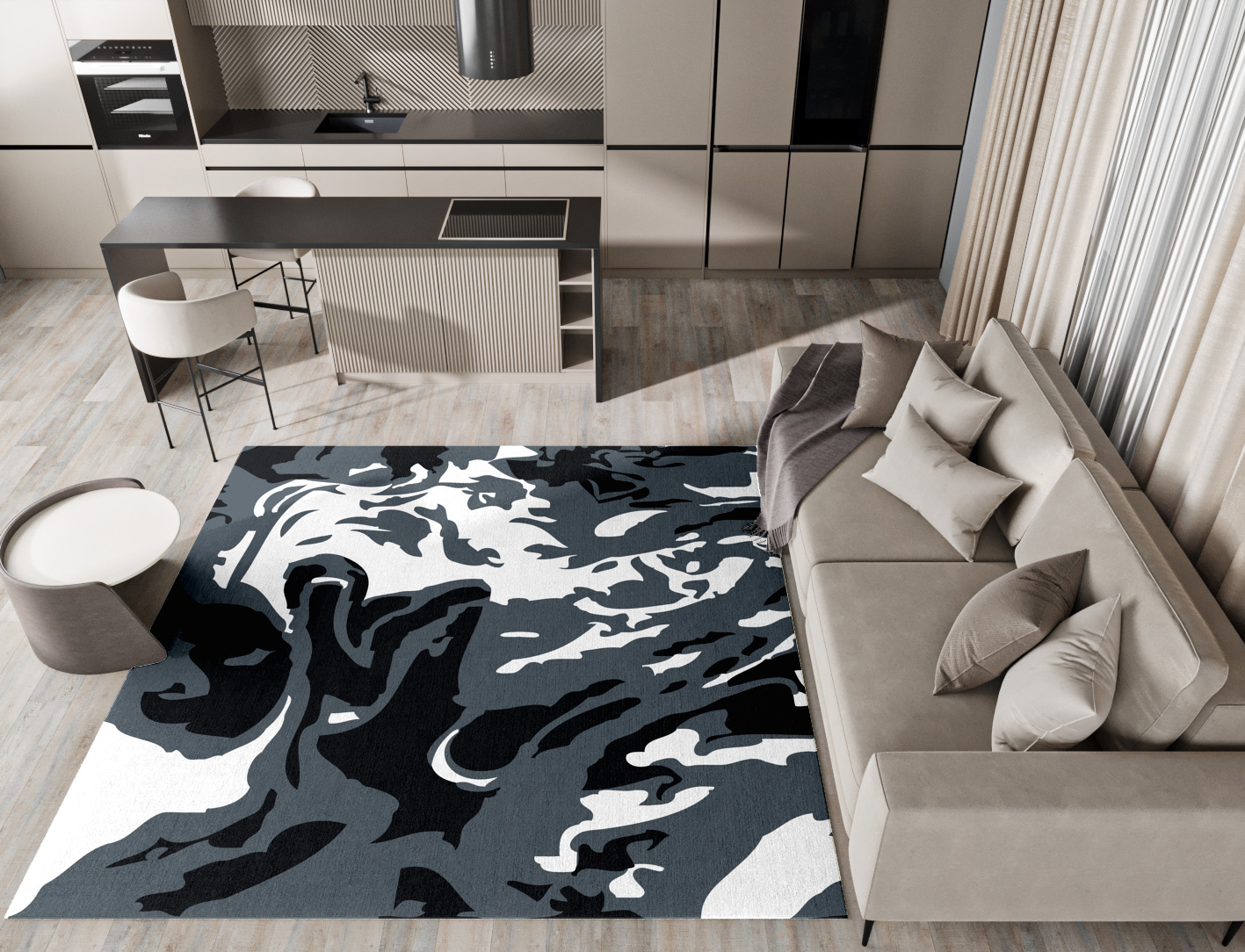 Grey Waters Monochrome Square Hand Knotted Tibetan Wool Custom Rug by Rug Artisan