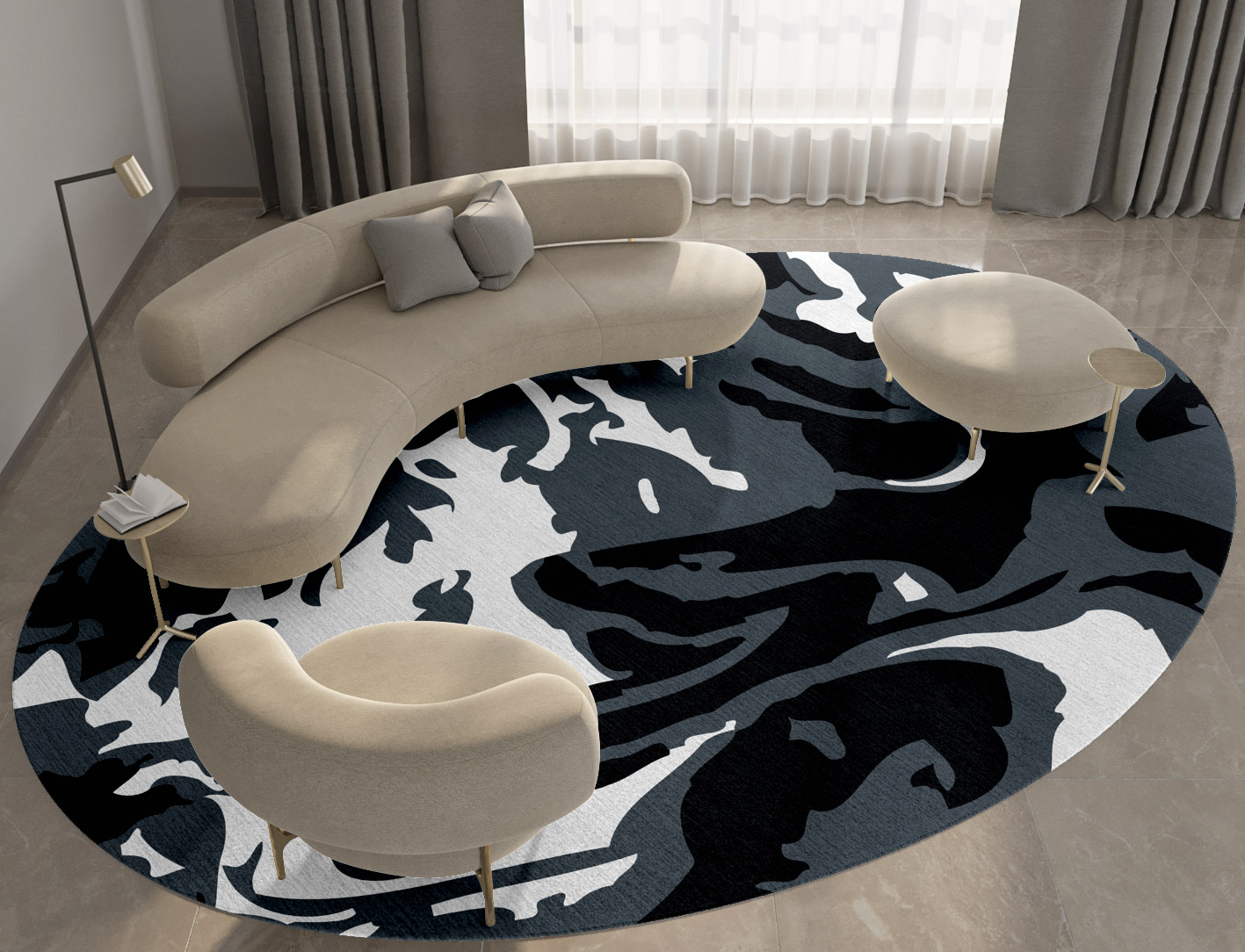 Grey Waters Monochrome Oval Hand Tufted Pure Wool Custom Rug by Rug Artisan
