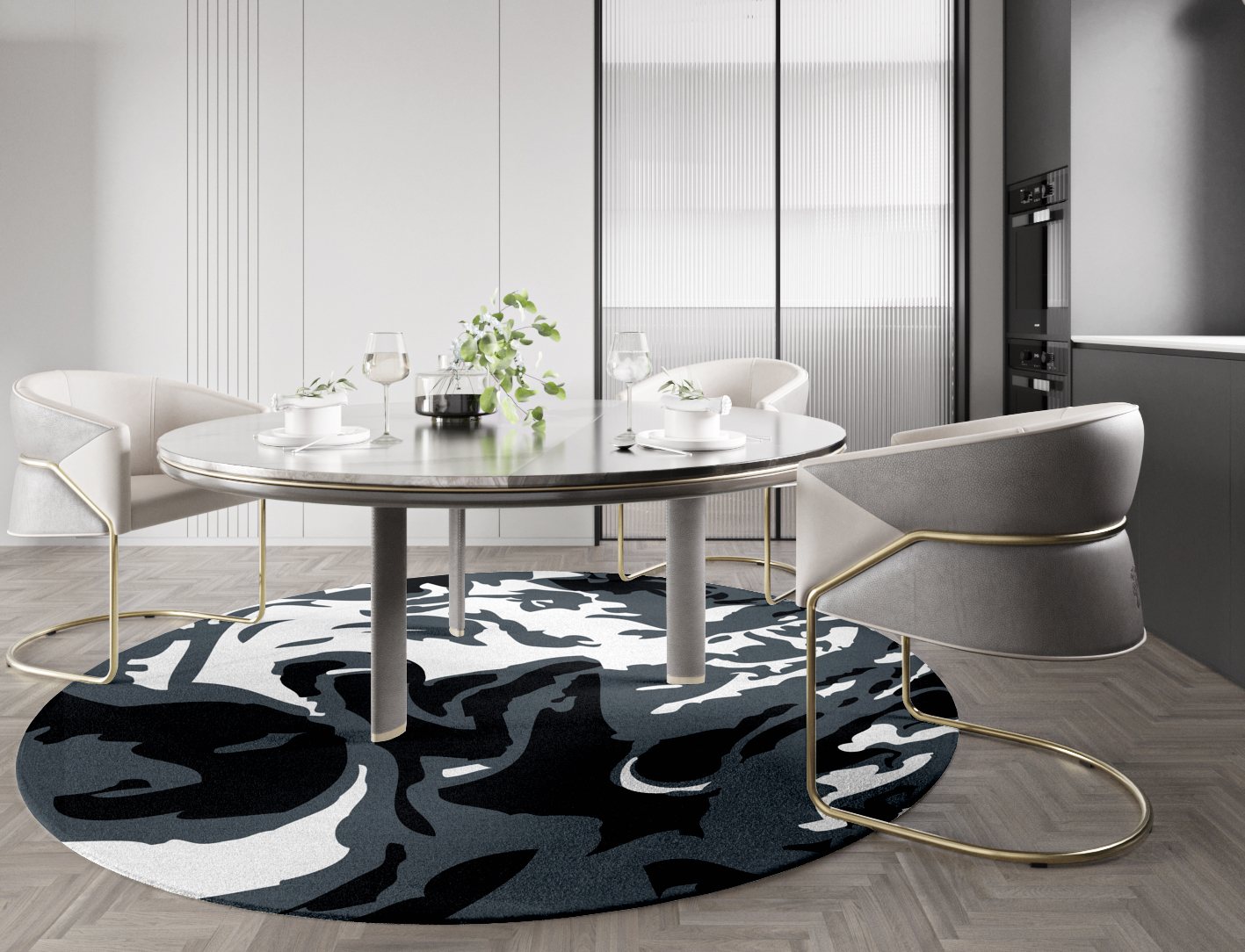 Grey Waters Monochrome Round Hand Tufted Pure Wool Custom Rug by Rug Artisan