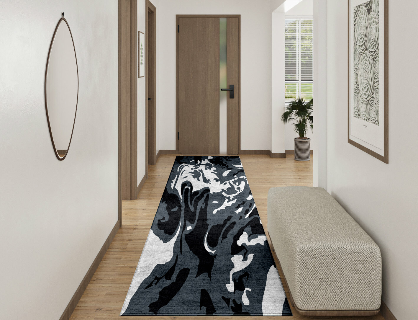Grey Waters Monochrome Runner Hand Tufted Bamboo Silk Custom Rug by Rug Artisan