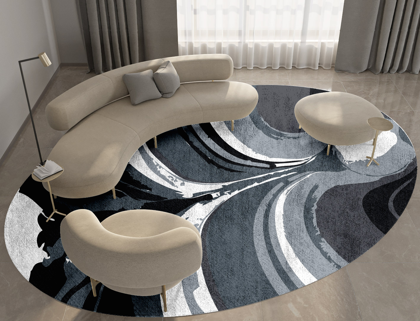 Greymount Monochrome Oval Hand Knotted Bamboo Silk Custom Rug by Rug Artisan