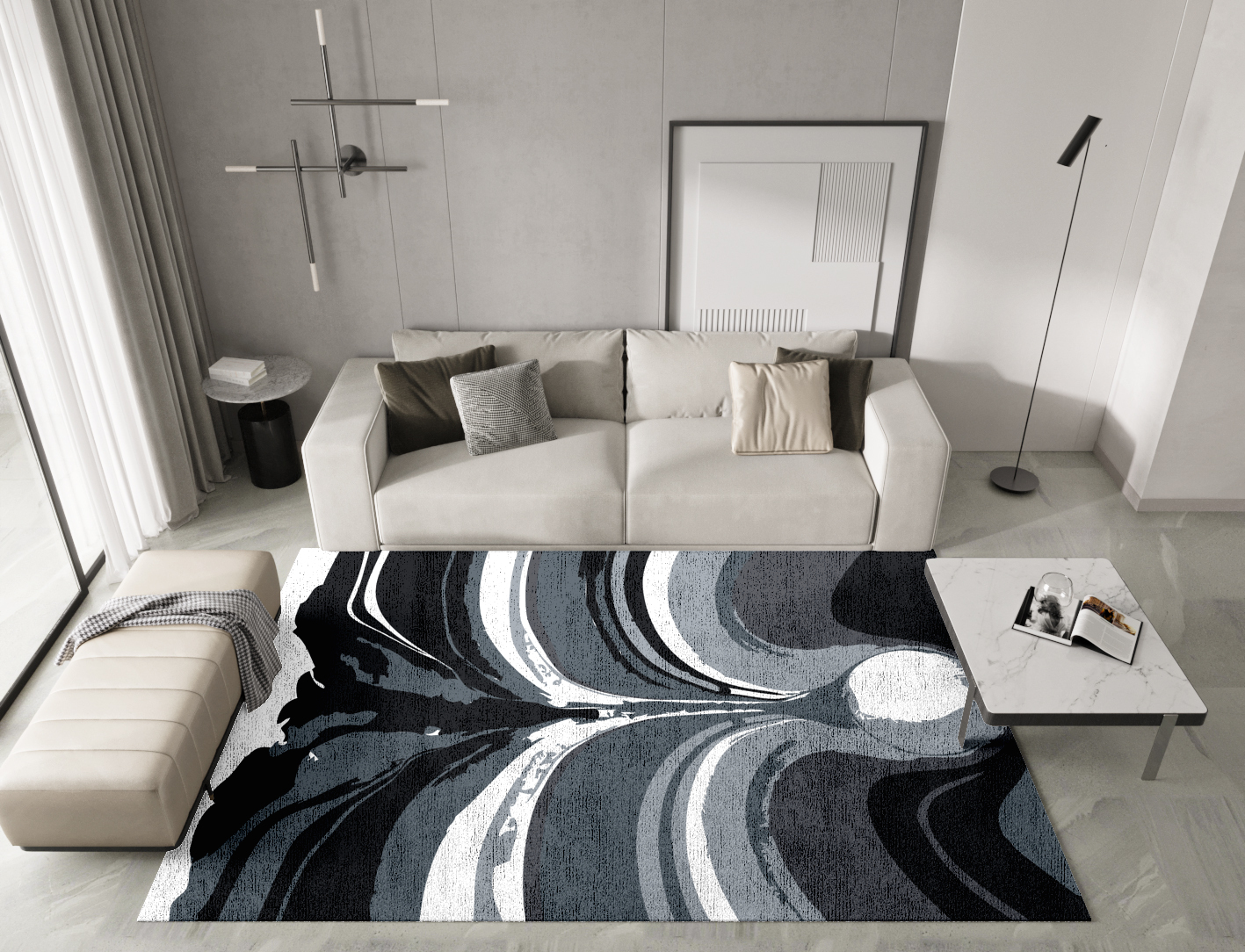 Greymount Monochrome Rectangle Hand Knotted Bamboo Silk Custom Rug by Rug Artisan