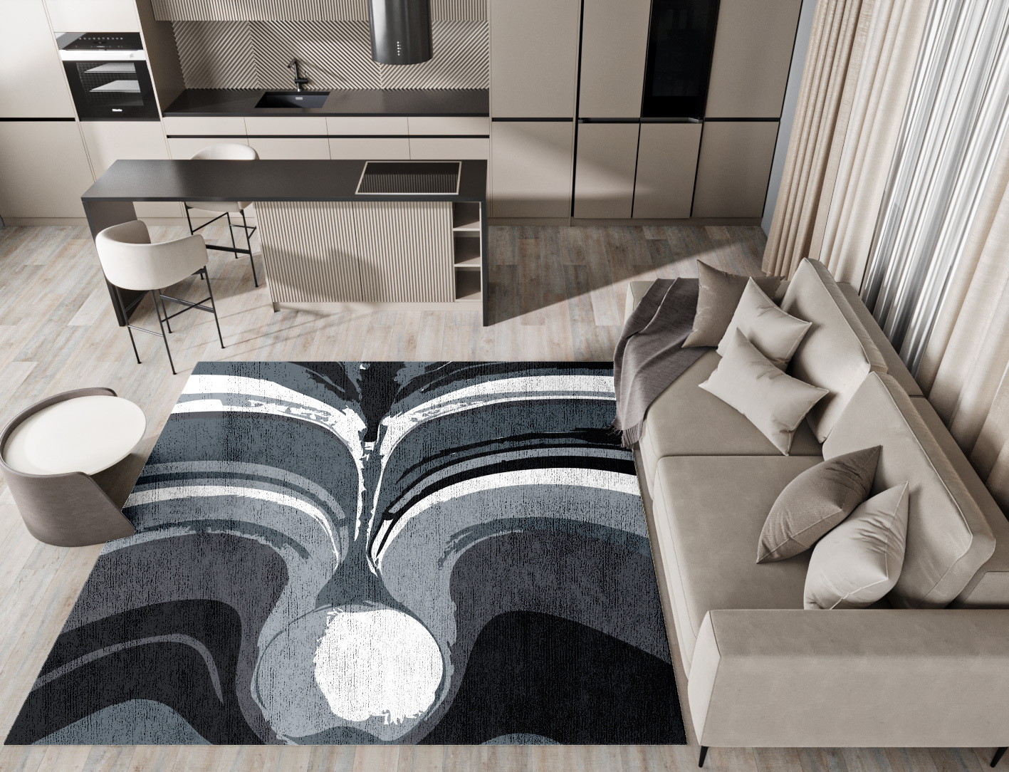 Greymount Monochrome Square Hand Knotted Bamboo Silk Custom Rug by Rug Artisan