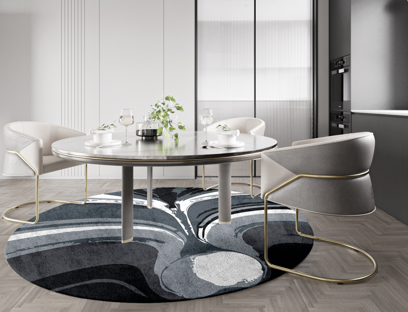 Greymount Monochrome Round Hand Tufted Bamboo Silk Custom Rug by Rug Artisan