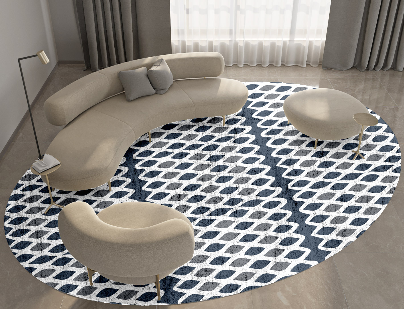 Greyscale Net Monochrome Oval Hand Knotted Bamboo Silk Custom Rug by Rug Artisan