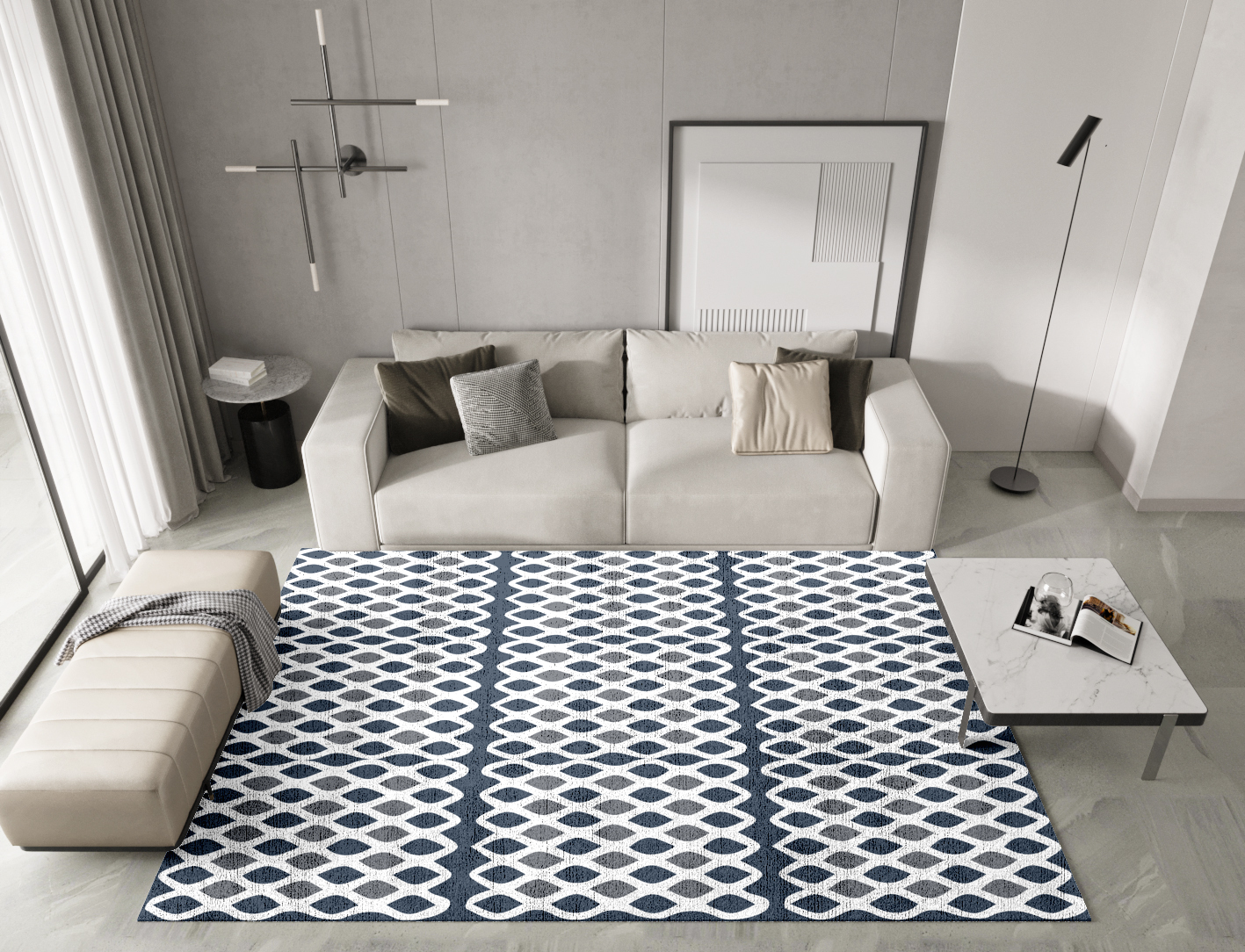 Greyscale Net Monochrome Rectangle Hand Knotted Bamboo Silk Custom Rug by Rug Artisan