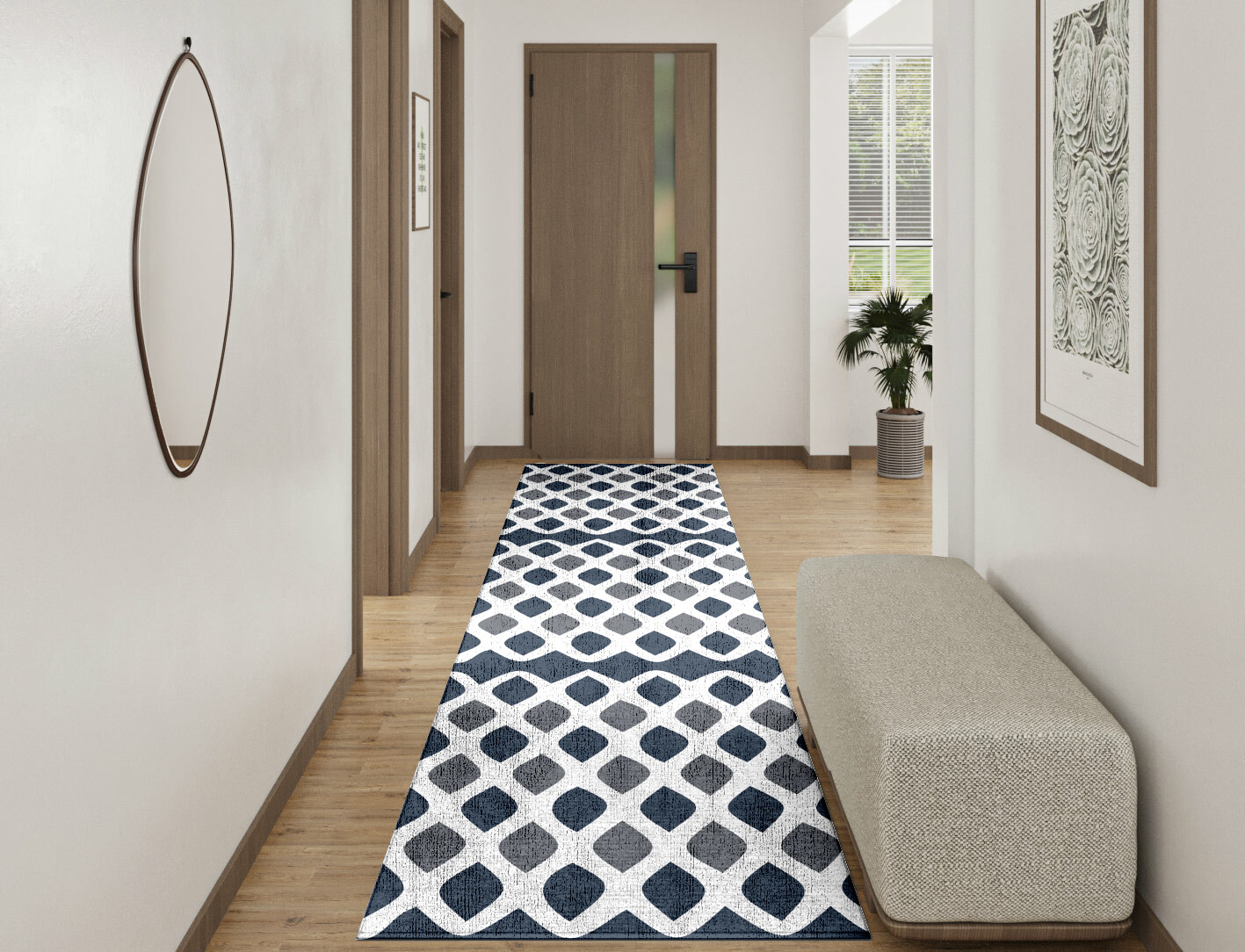 Greyscale Net Monochrome Runner Hand Knotted Bamboo Silk Custom Rug by Rug Artisan