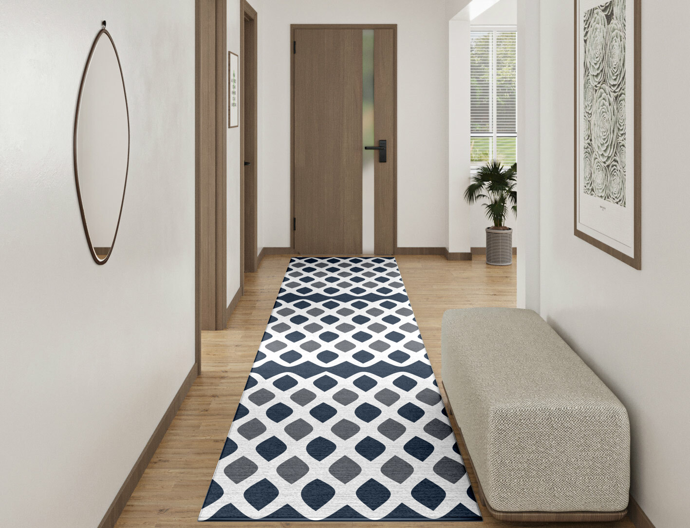 Greyscale Net Monochrome Runner Hand Knotted Tibetan Wool Custom Rug by Rug Artisan