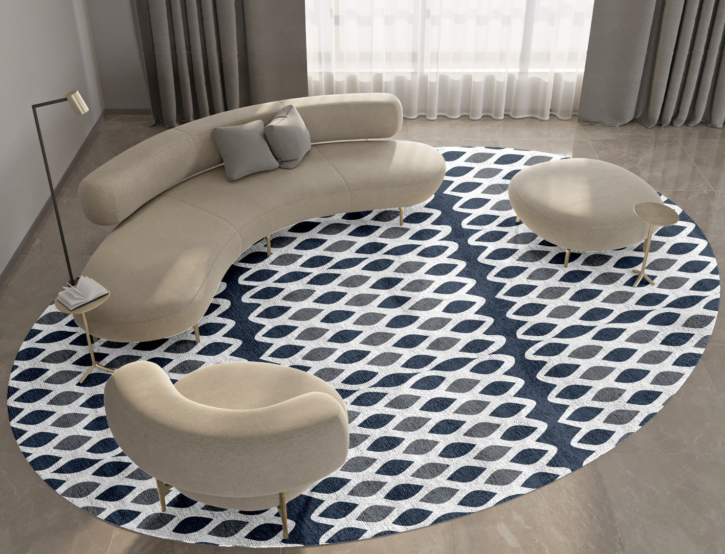 Greyscale Net Monochrome Oval Hand Tufted Bamboo Silk Custom Rug by Rug Artisan