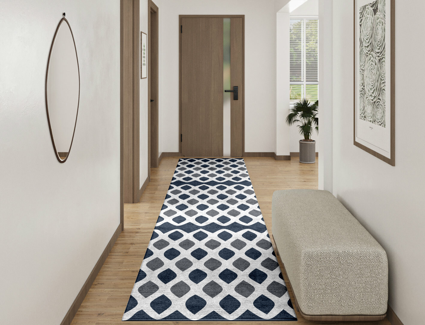 Greyscale Net Monochrome Runner Hand Tufted Bamboo Silk Custom Rug by Rug Artisan