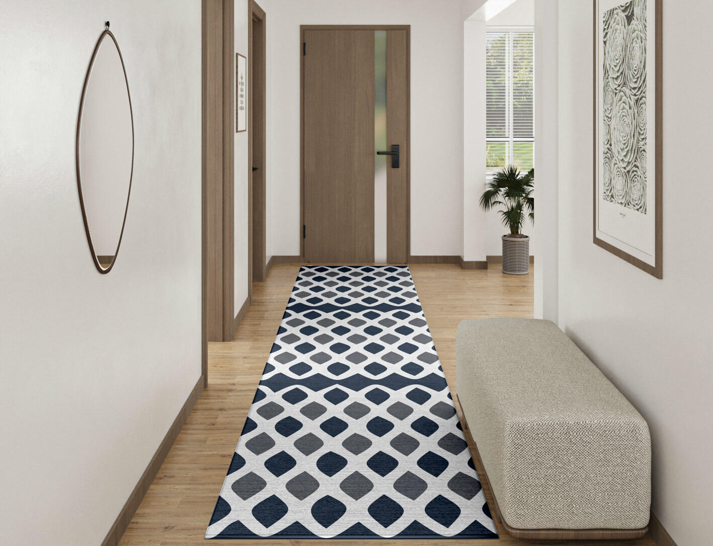 Greyscale Net Monochrome Runner Hand Tufted Pure Wool Custom Rug by Rug Artisan