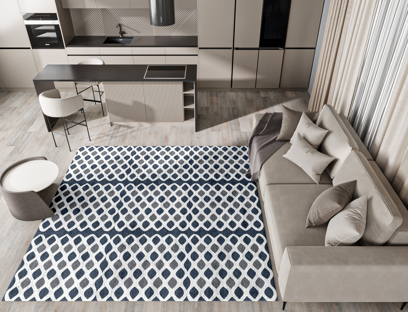 Greyscale Net Monochrome Square Hand Tufted Bamboo Silk Custom Rug by Rug Artisan