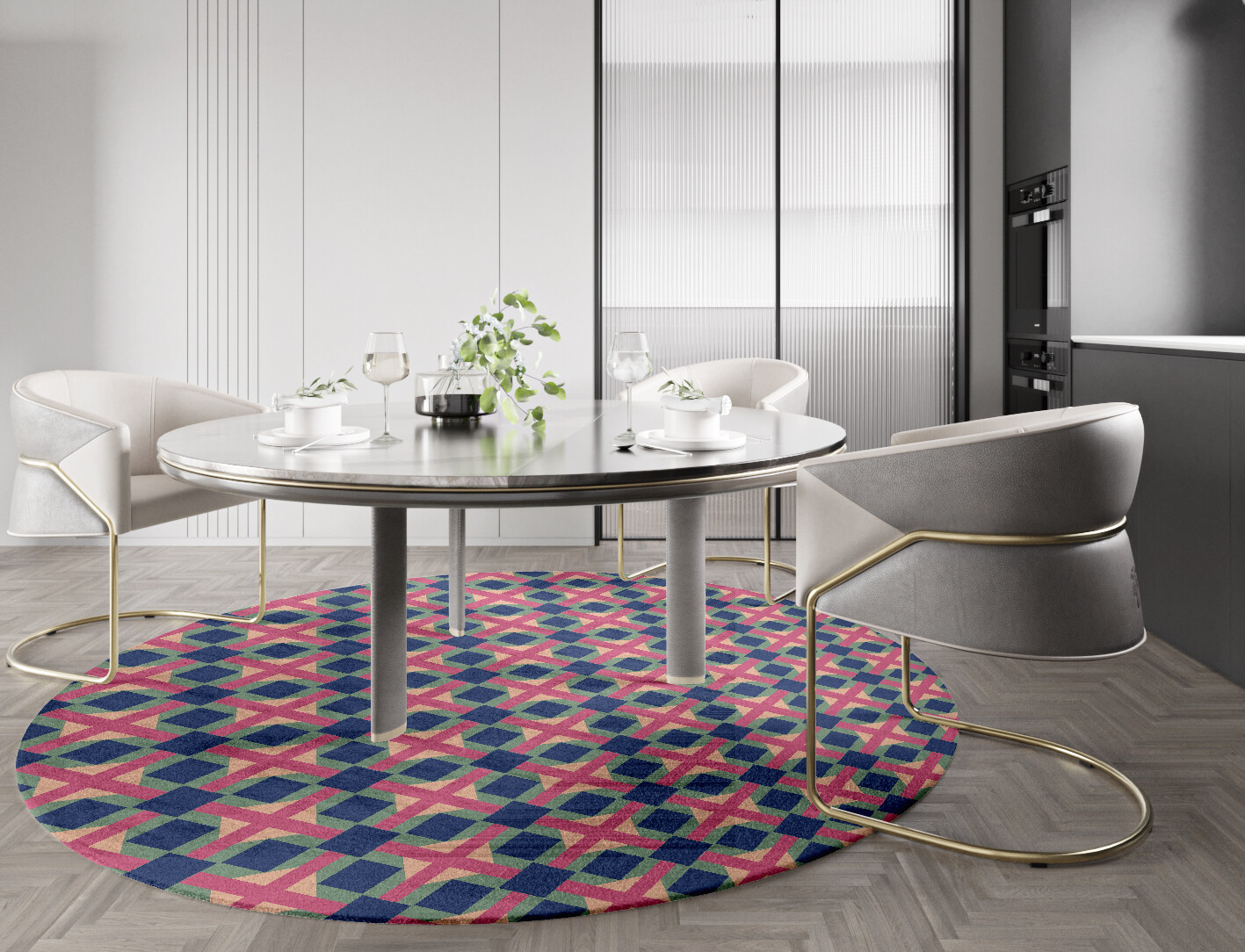 Griffon Geometric Round Hand Knotted Bamboo Silk Custom Rug by Rug Artisan
