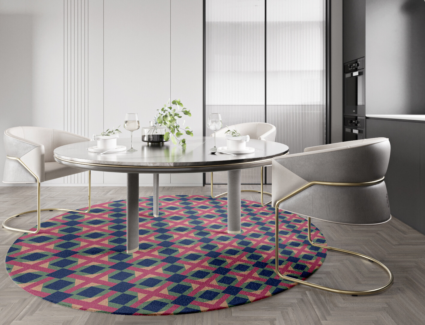 Griffon Geometric Round Hand Knotted Tibetan Wool Custom Rug by Rug Artisan