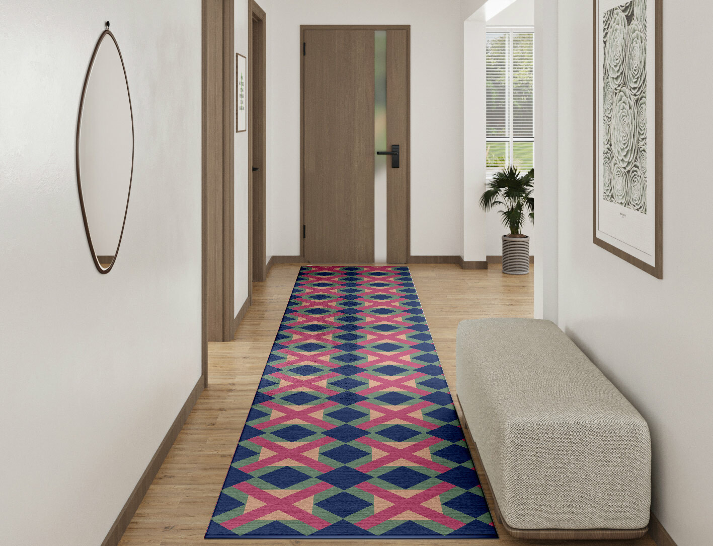 Griffon Geometric Runner Hand Knotted Bamboo Silk Custom Rug by Rug Artisan