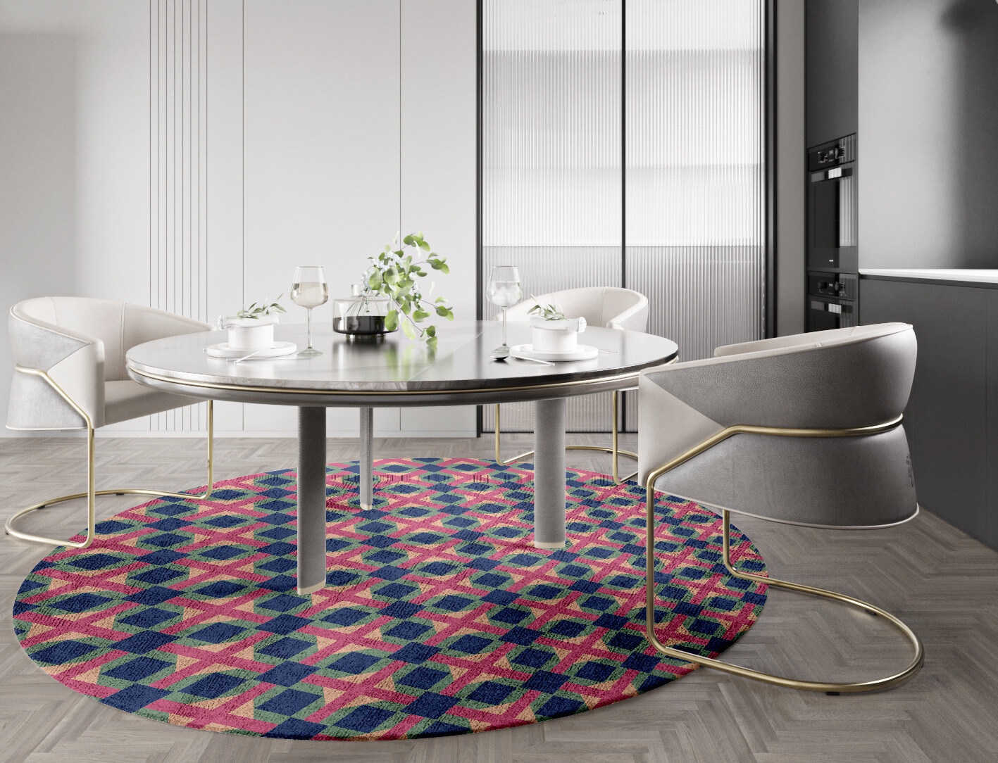 Griffon Geometric Round Hand Tufted Bamboo Silk Custom Rug by Rug Artisan