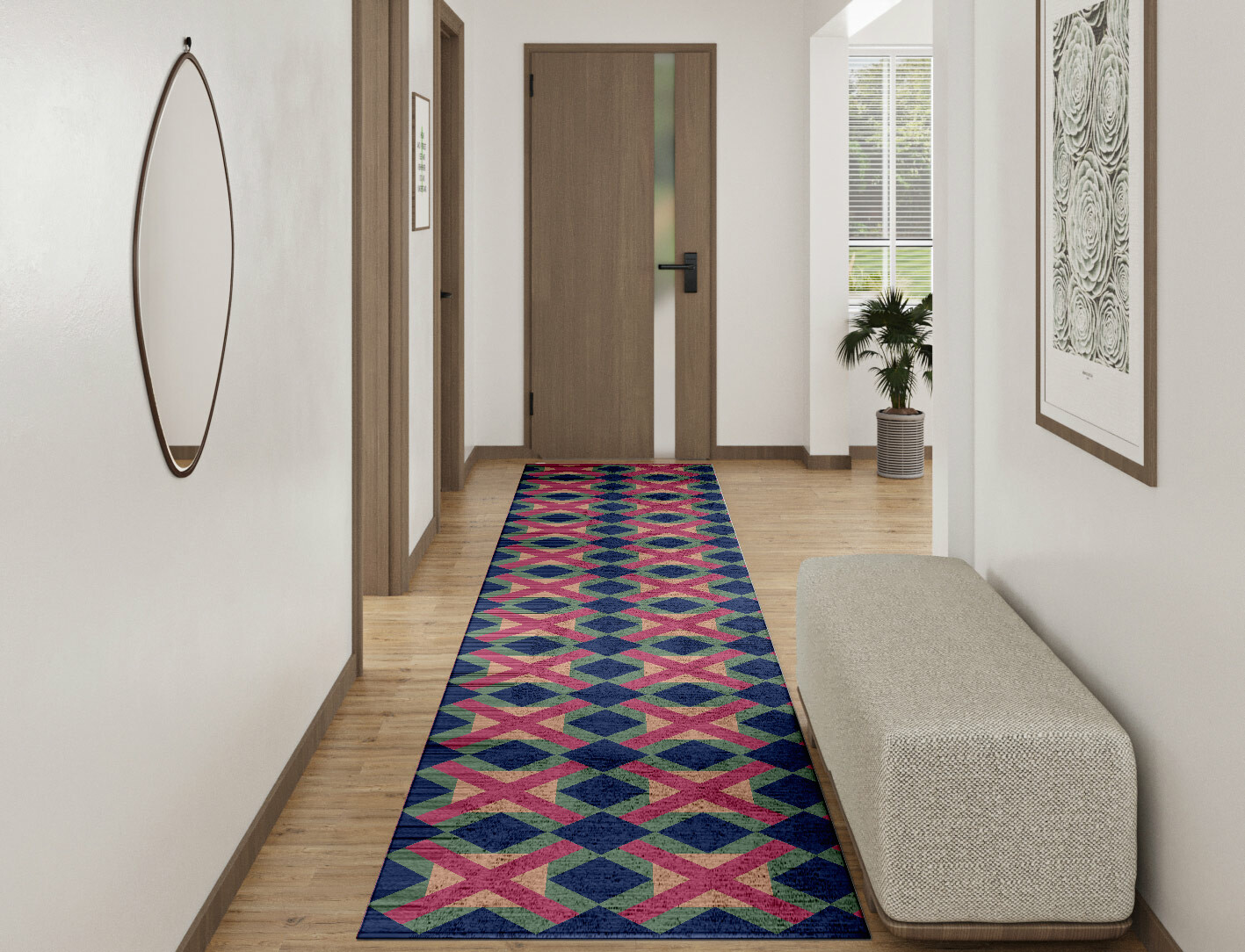 Griffon Geometric Runner Hand Tufted Bamboo Silk Custom Rug by Rug Artisan