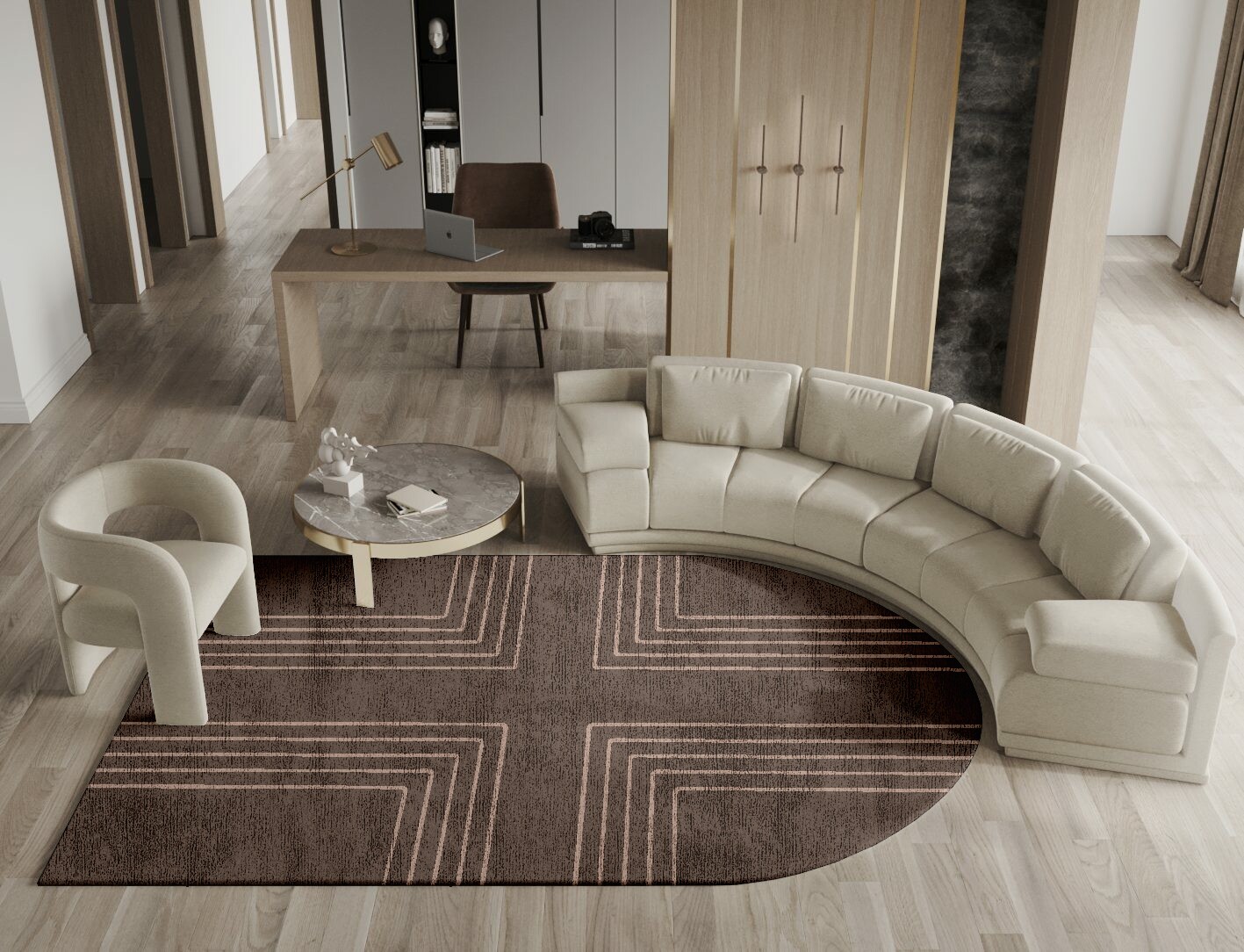 Groove Minimalist Arch Hand Knotted Bamboo Silk Custom Rug by Rug Artisan