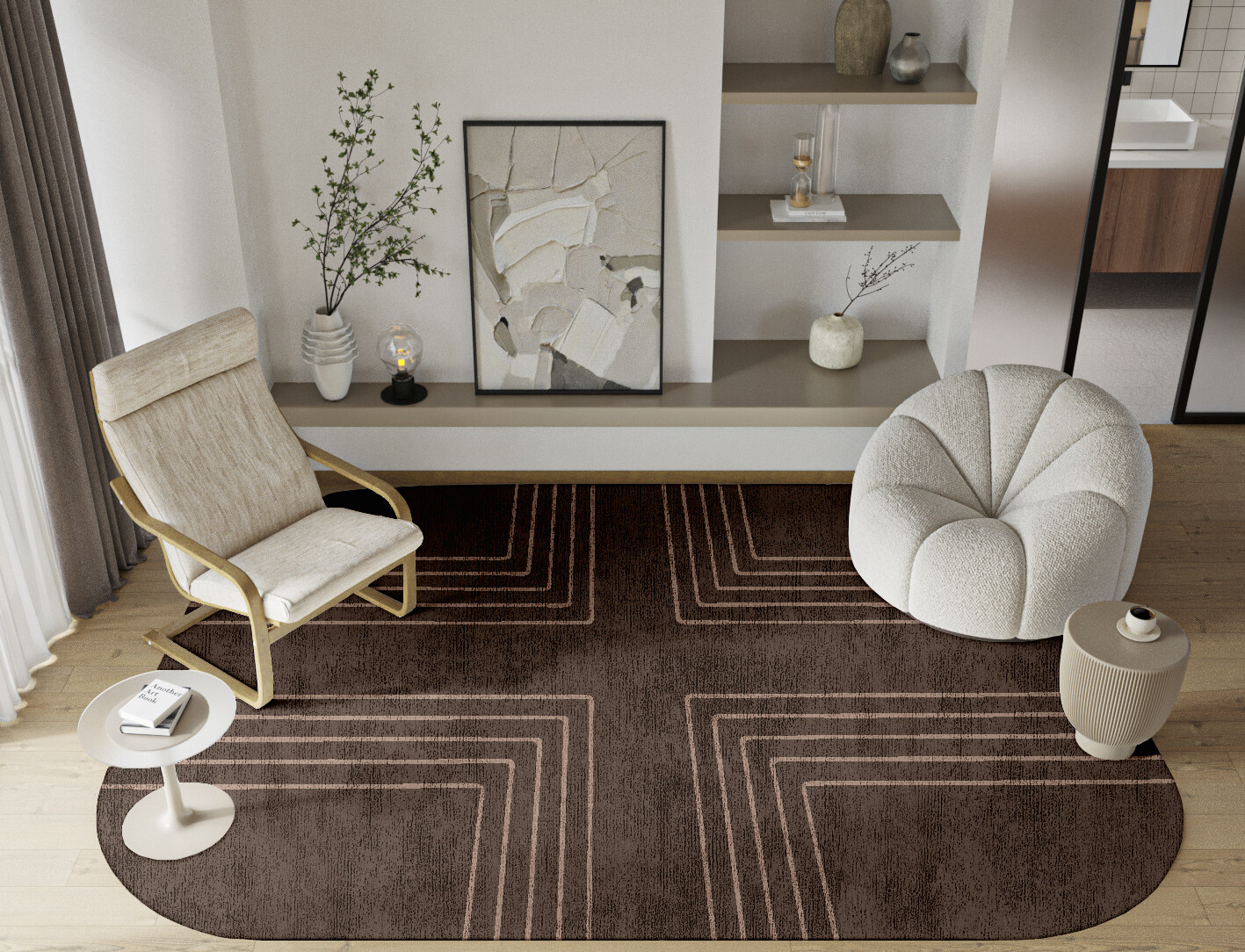 Groove Minimalist Oblong Hand Knotted Bamboo Silk Custom Rug by Rug Artisan