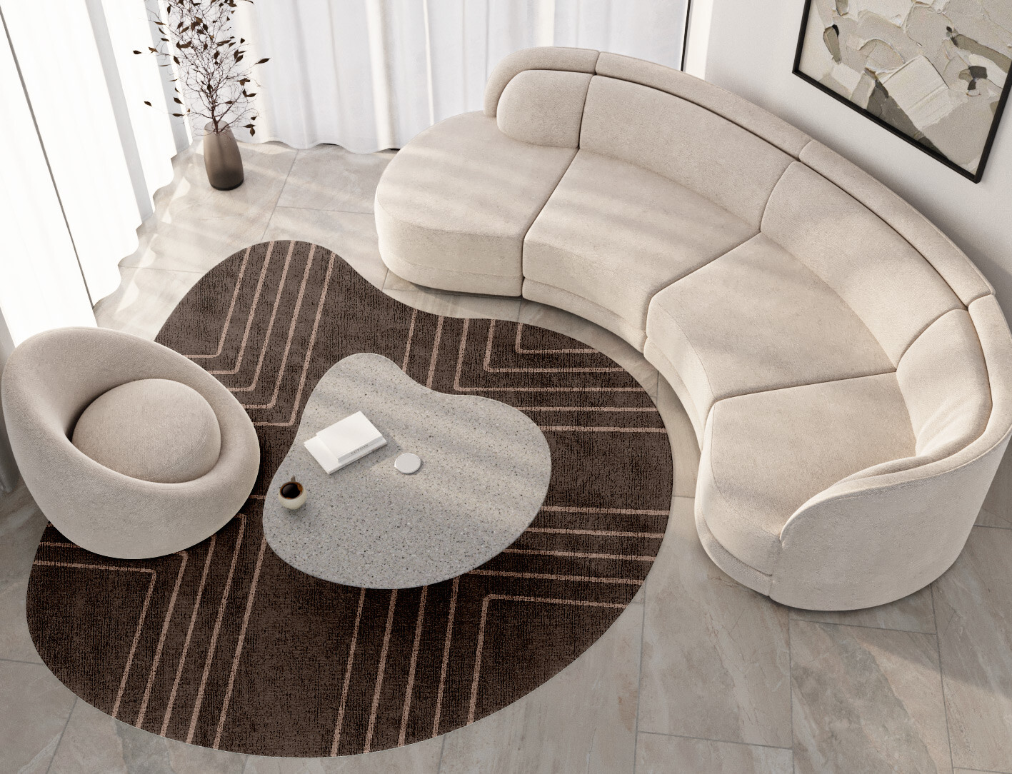 Groove Minimalist Splash Hand Knotted Bamboo Silk Custom Rug by Rug Artisan
