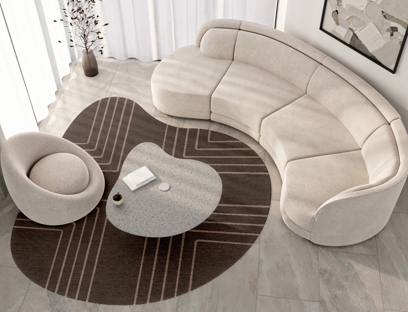 Groove Minimalist Splash Hand Knotted Tibetan Wool Custom Rug by Rug Artisan
