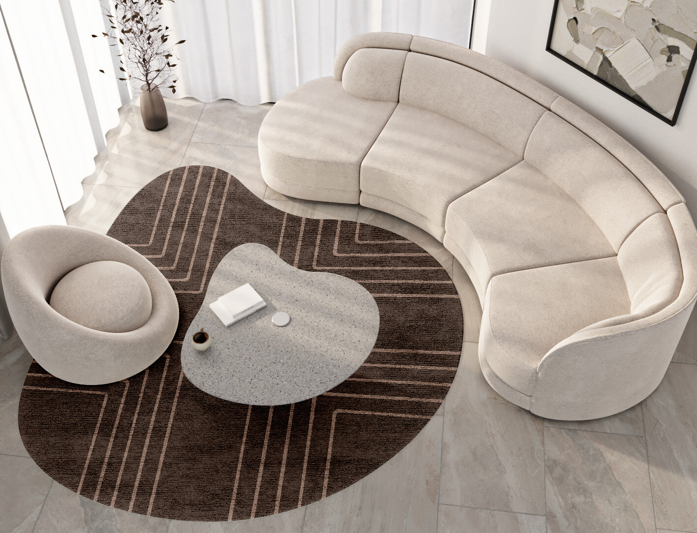 Groove Minimalist Splash Hand Tufted Bamboo Silk Custom Rug by Rug Artisan