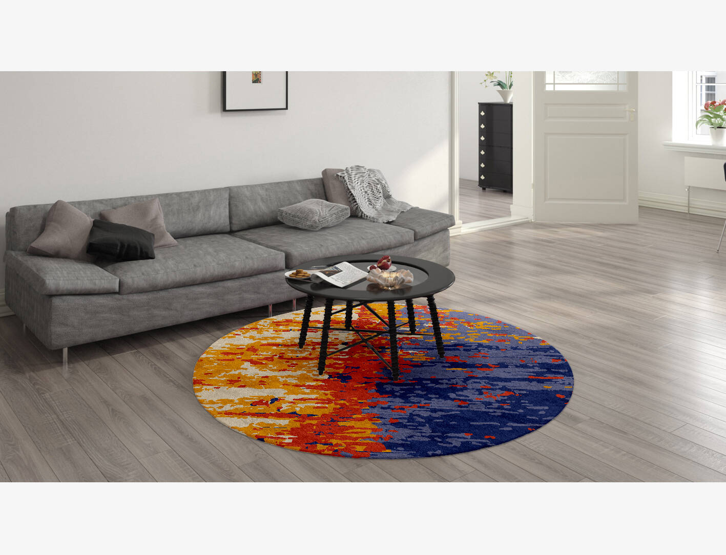 Half & Half Surface Art Round Hand Knotted Bamboo Silk Custom Rug by Rug Artisan