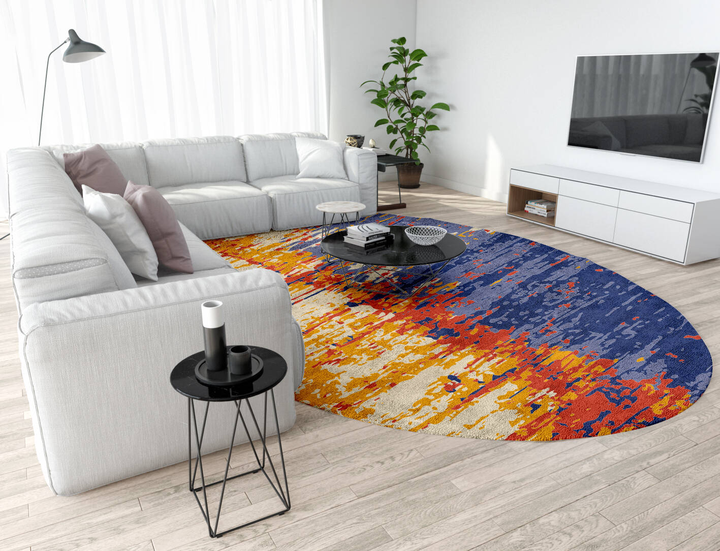 Half & Half Surface Art Oval Hand Tufted Bamboo Silk Custom Rug by Rug Artisan