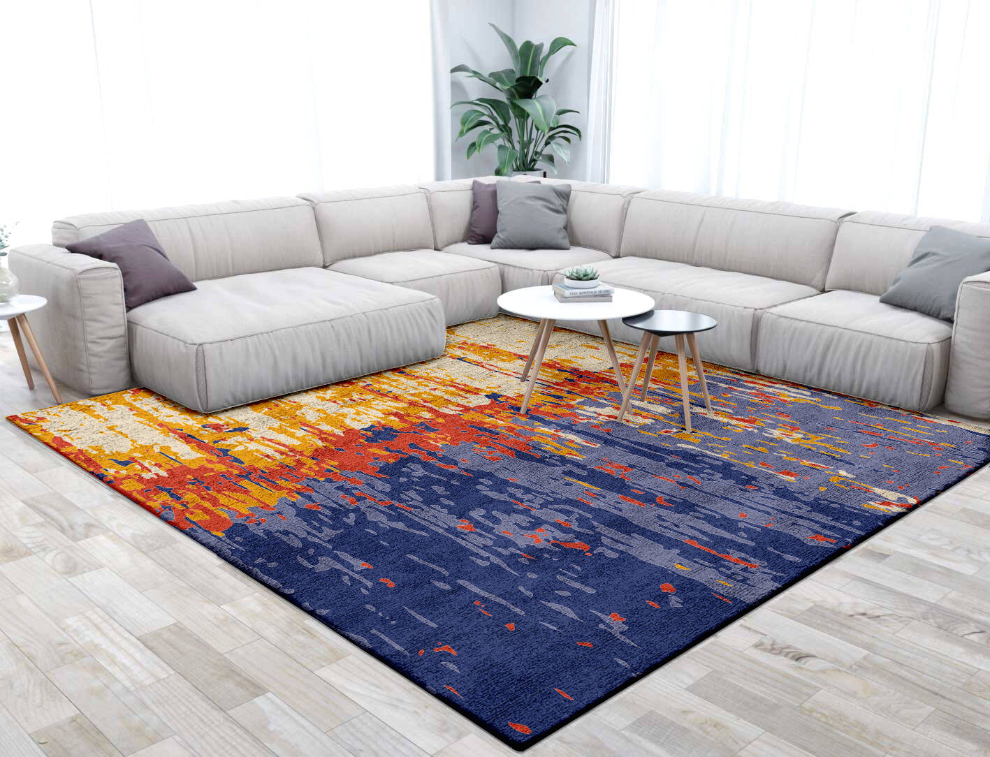 Half & Half Surface Art Square Hand Tufted Bamboo Silk Custom Rug by Rug Artisan