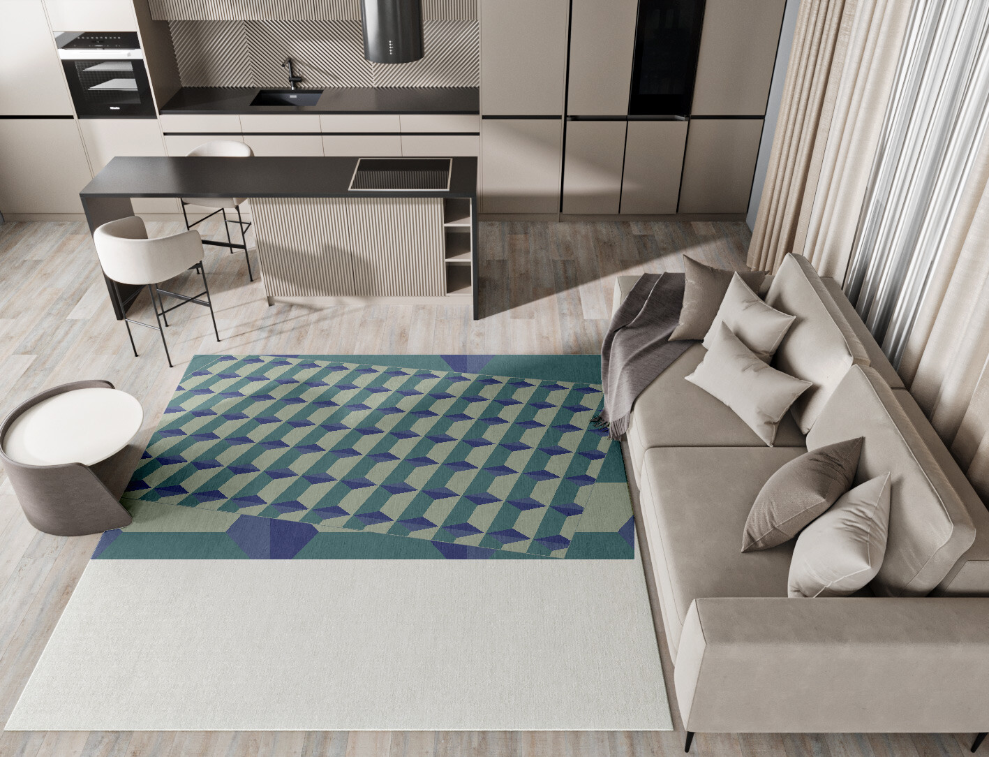 Hanging Lanterns Geometric Square Hand Knotted Tibetan Wool Custom Rug by Rug Artisan