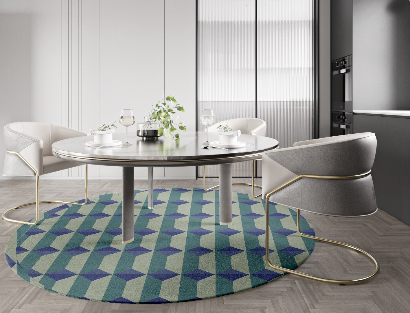 Hanging Lanterns Geometric Round Hand Tufted Pure Wool Custom Rug by Rug Artisan
