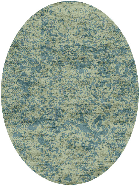 Hazy Scrawls Vintage Oval Hand Knotted Bamboo Silk Custom Rug by Rug Artisan
