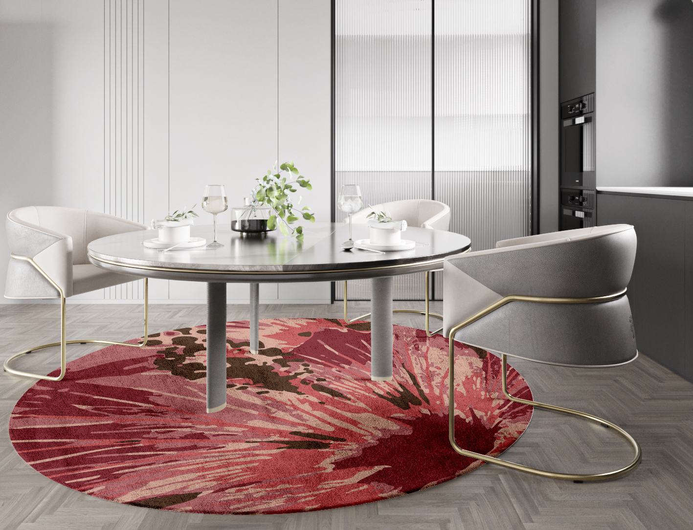 Heath Floral Round Hand Tufted Bamboo Silk Custom Rug by Rug Artisan