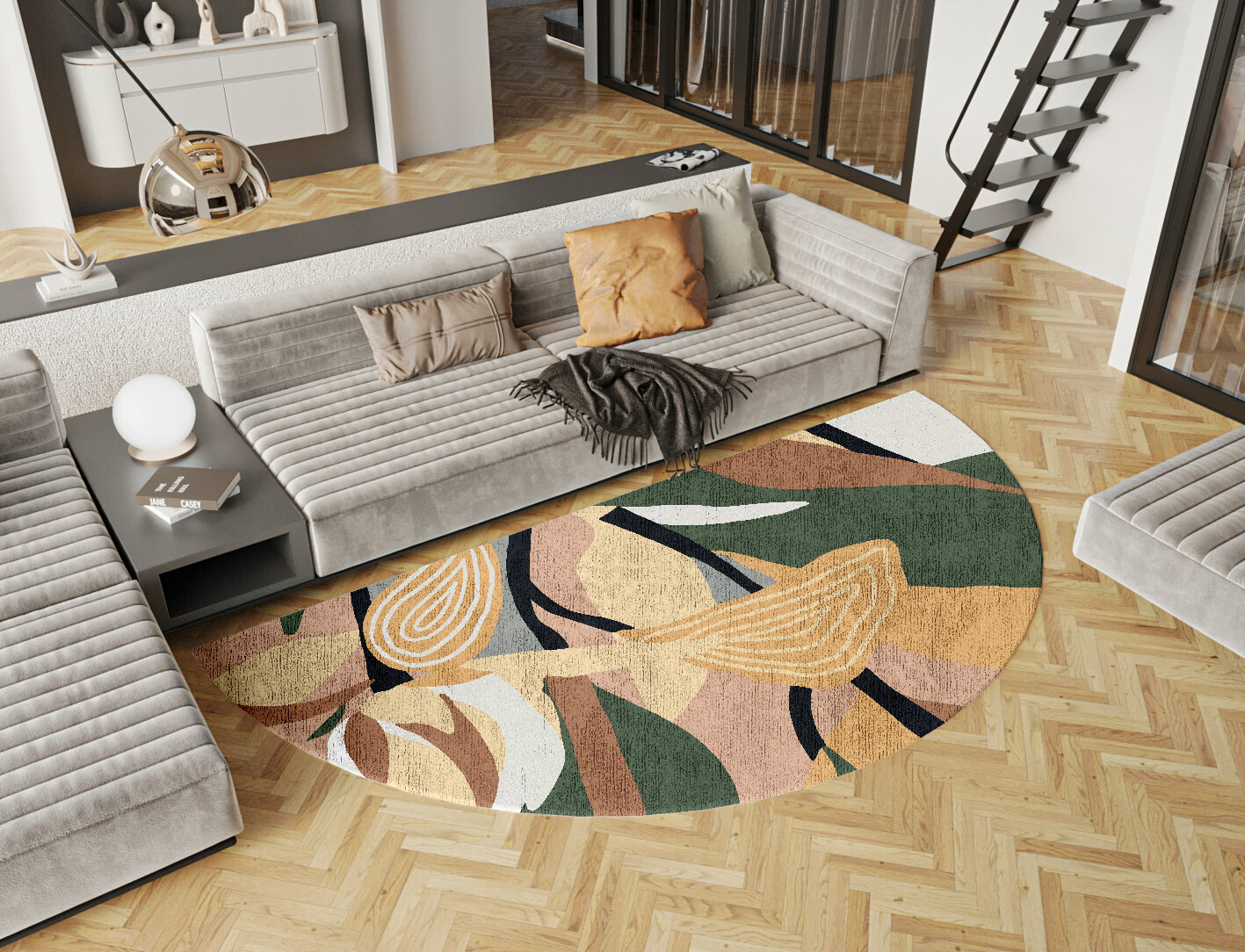 Heliconia Field of Flowers Halfmoon Hand Knotted Bamboo Silk Custom Rug by Rug Artisan