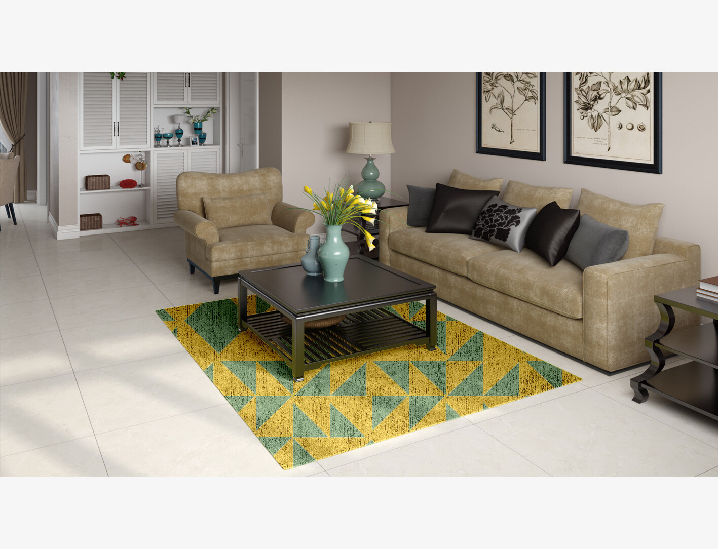 Helios Geometric Rectangle Flatweave Bamboo Silk Custom Rug by Rug Artisan
