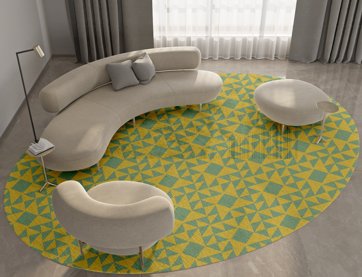 Helios Geometric Oval Hand Knotted Bamboo Silk Custom Rug by Rug Artisan