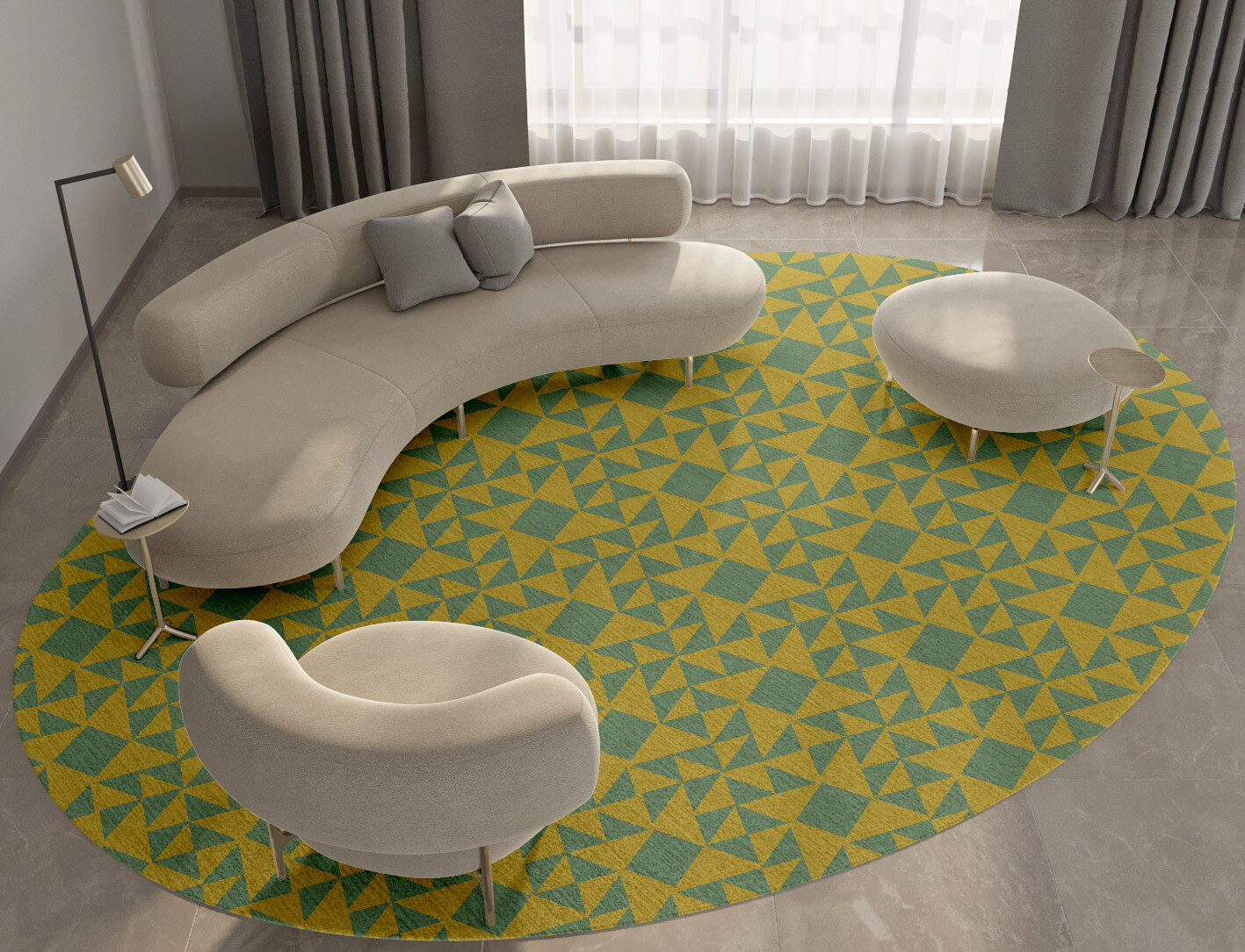 Helios Geometric Oval Hand Knotted Tibetan Wool Custom Rug by Rug Artisan