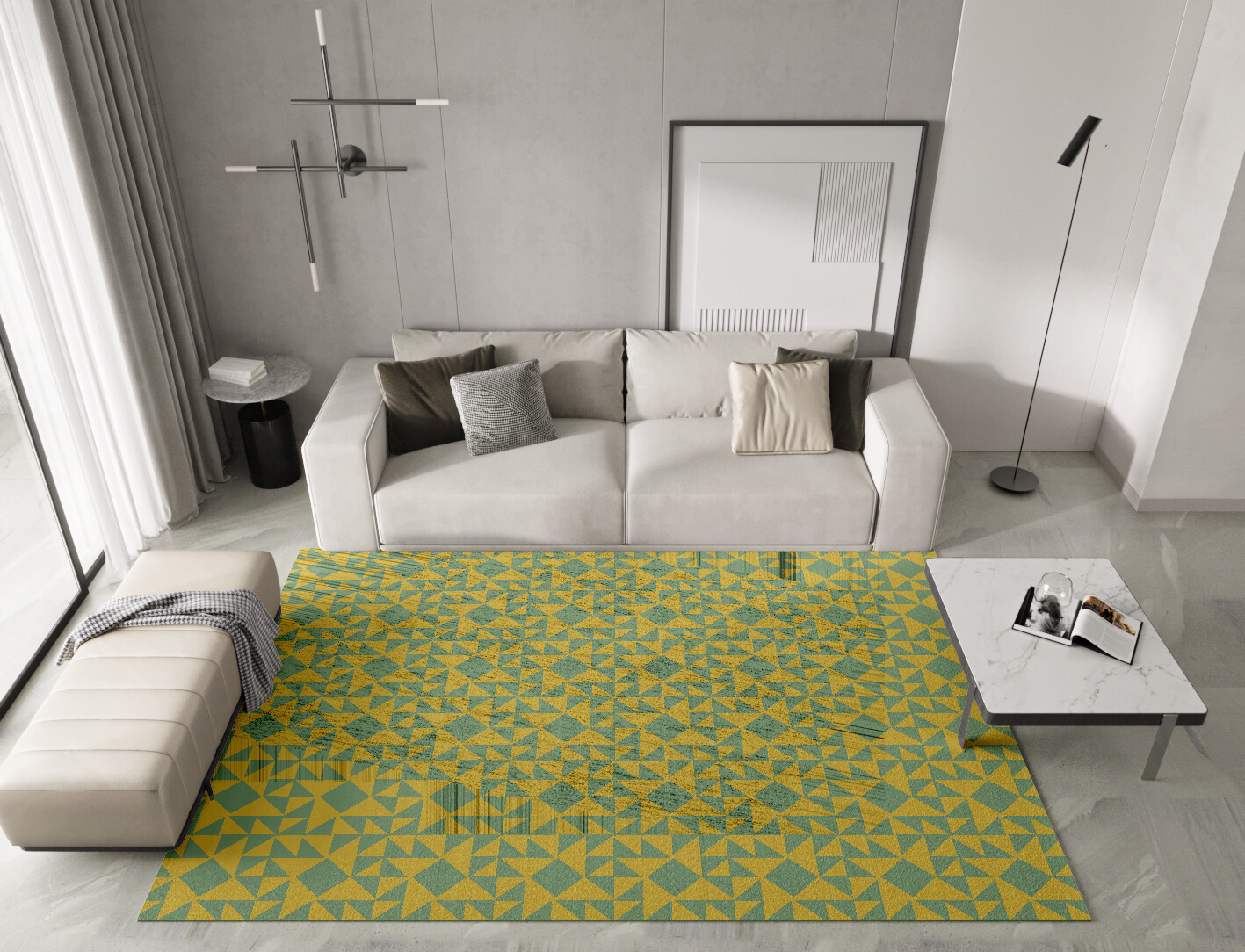 Helios Geometric Rectangle Hand Knotted Bamboo Silk Custom Rug by Rug Artisan