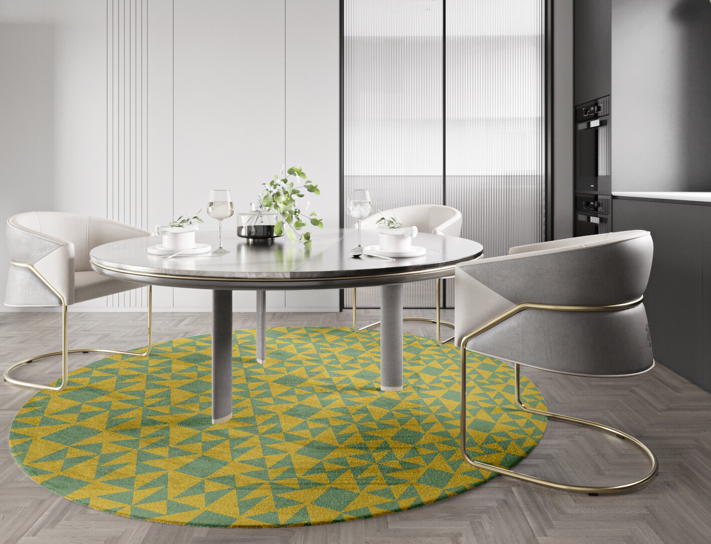 Helios Geometric Round Hand Knotted Bamboo Silk Custom Rug by Rug Artisan