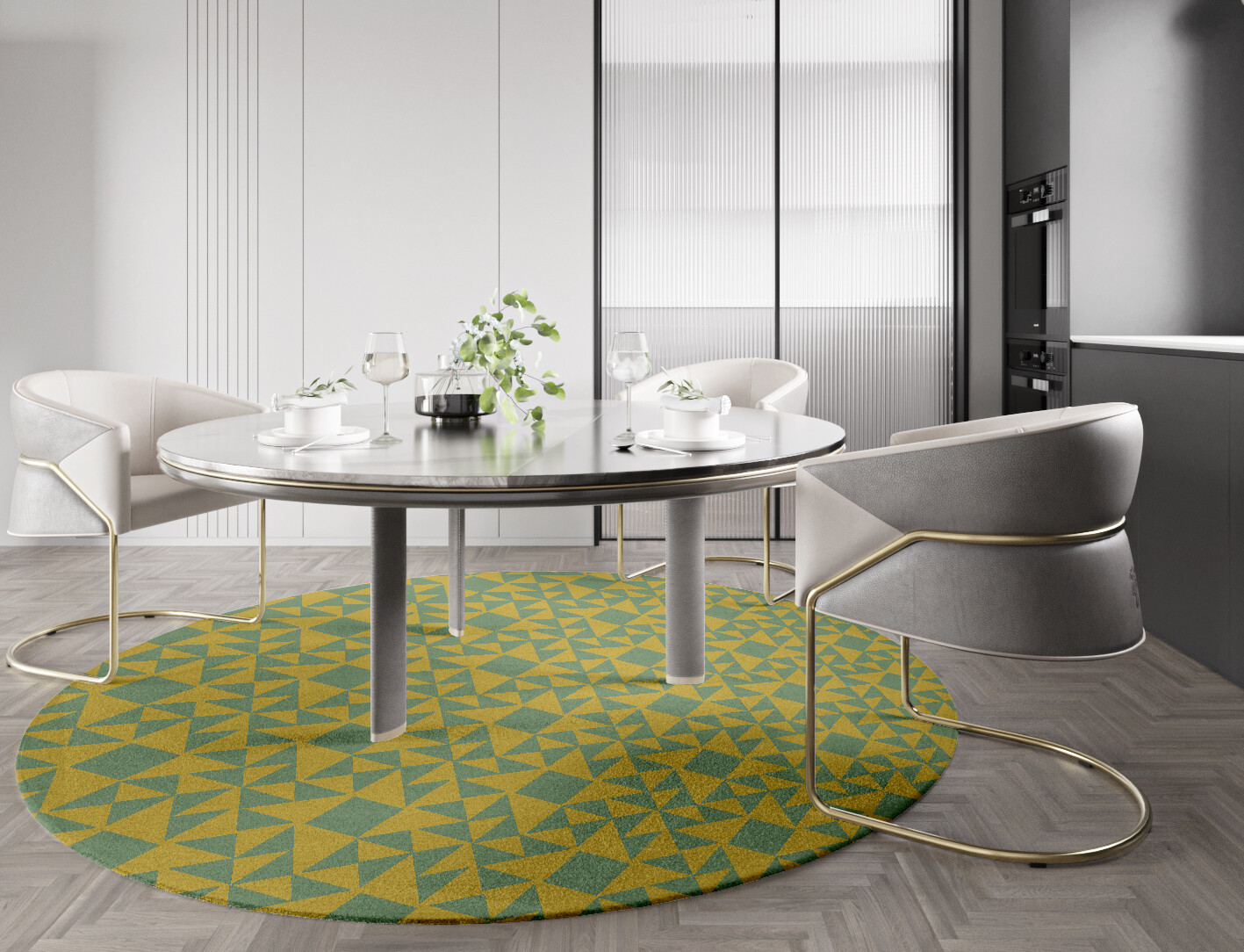 Helios Geometric Round Hand Knotted Tibetan Wool Custom Rug by Rug Artisan