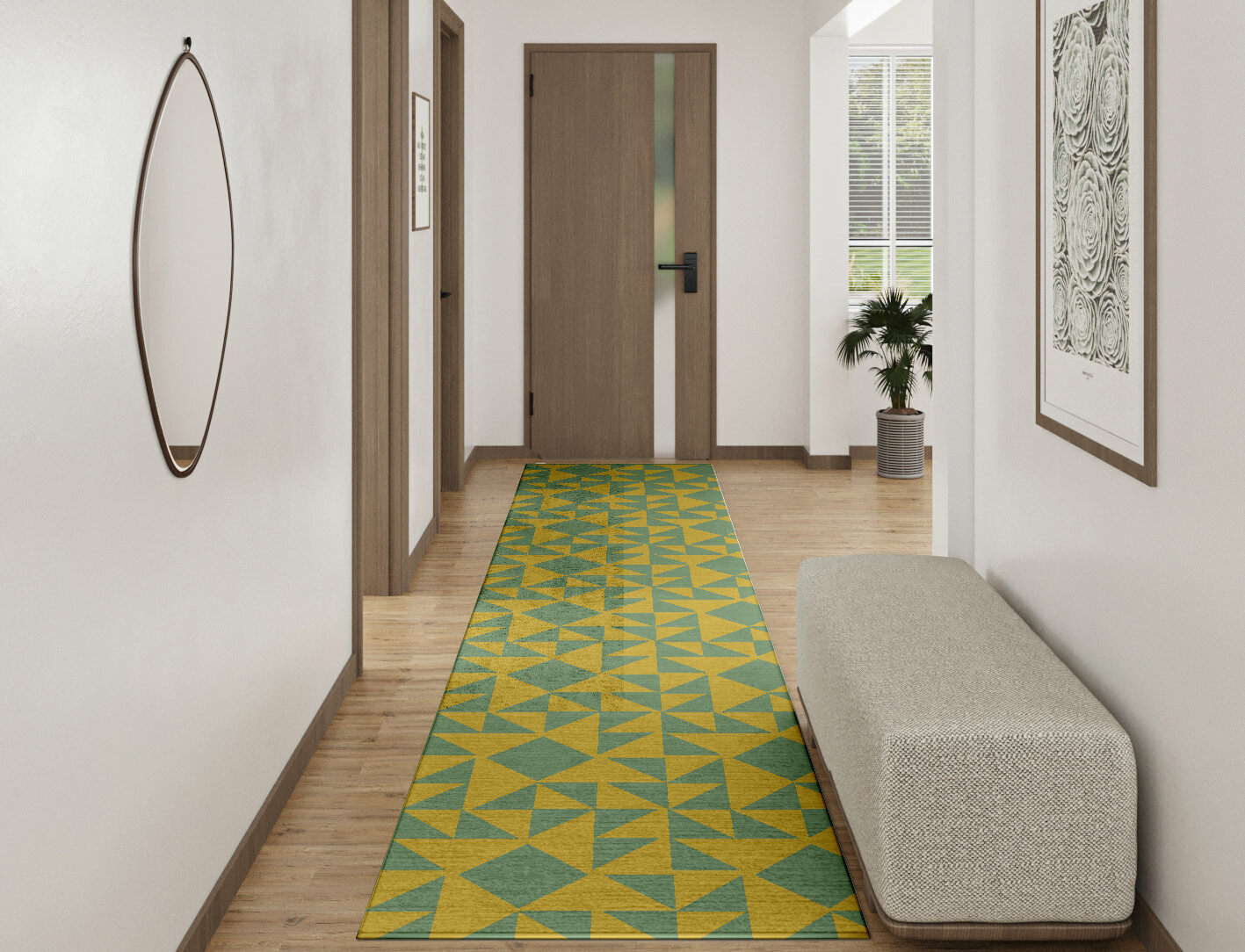 Helios Geometric Runner Hand Knotted Bamboo Silk Custom Rug by Rug Artisan