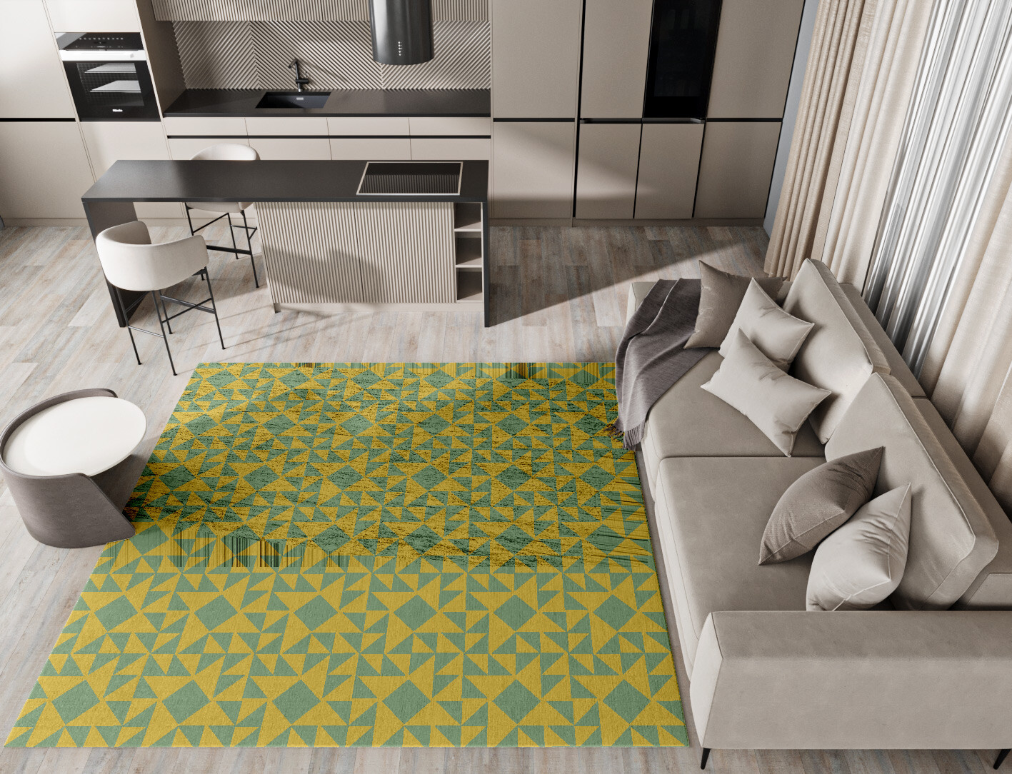 Helios Geometric Square Hand Knotted Bamboo Silk Custom Rug by Rug Artisan