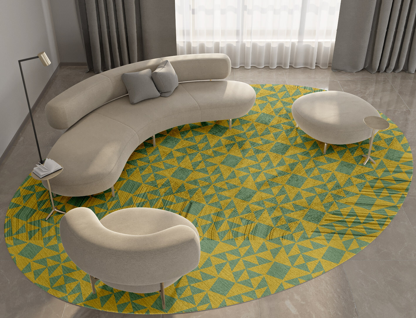 Helios Geometric Oval Hand Tufted Bamboo Silk Custom Rug by Rug Artisan