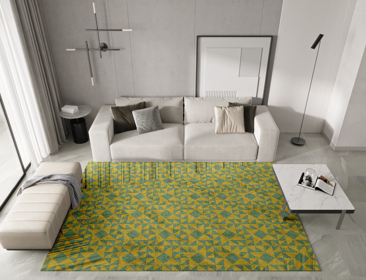 Helios Geometric Rectangle Hand Tufted Bamboo Silk Custom Rug by Rug Artisan